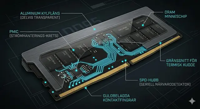 DDR5 RAM-moduler med RGB-belysning — hastighet och latens visualiserat