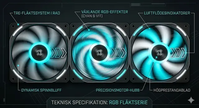 RGB-fläktar i gaming-chassi — luftflöde och statiskt tryck visualiserat